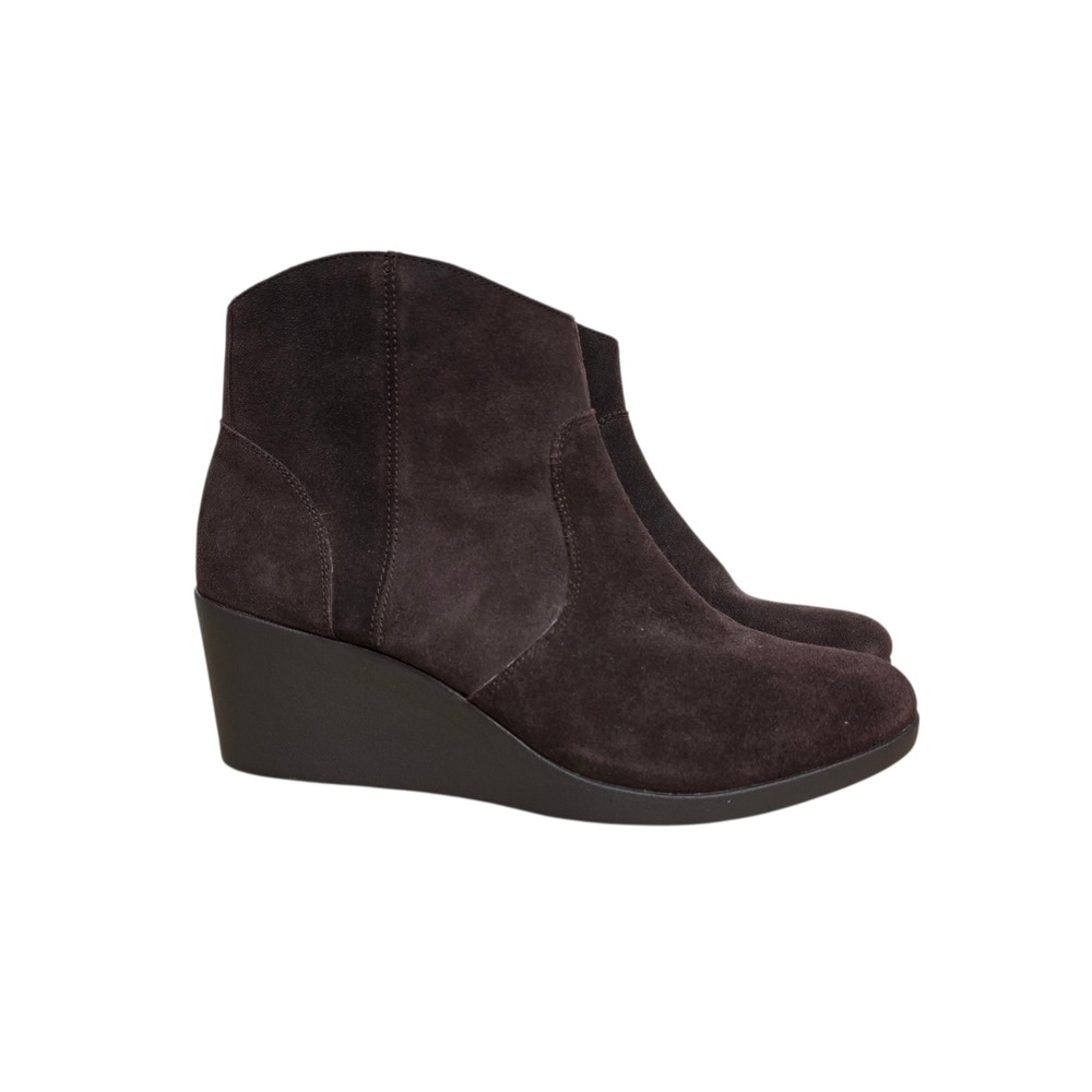 Crocs‎ Leigh Suede Wedge Bootie Espresso Brown Ankle Boots Womens Size 11